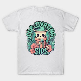 "CUP-TIVATING SIPS" design T-Shirt